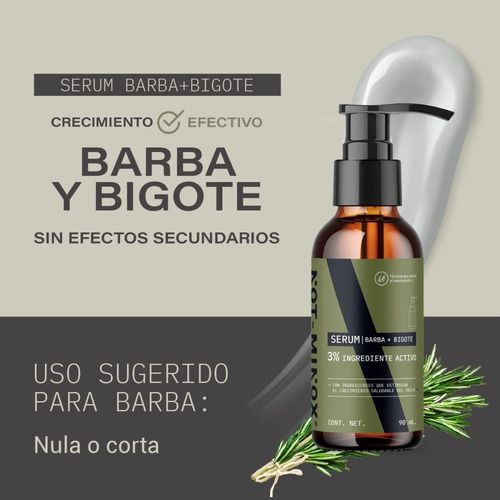 Imagen 2 de 7 de Serum Para Crecimiento Barba Bigote Al 3% 90ml Con Biotina
