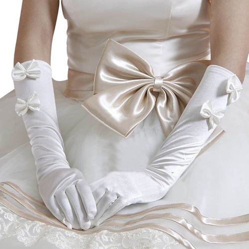 1 Par De Guantes Largos De Boda Blanca Para Mujer Doble Bowk