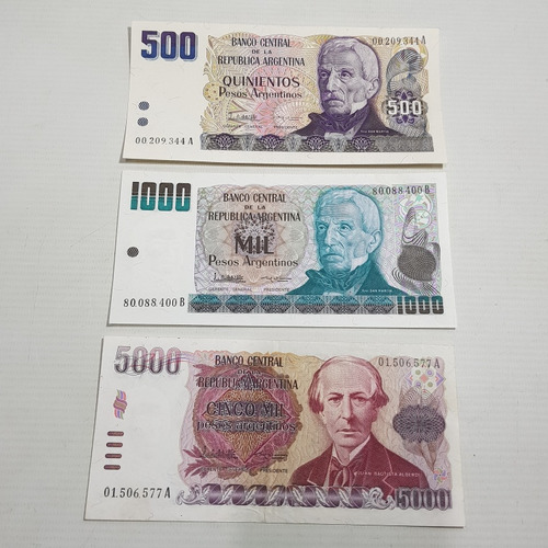 Antiguo Billete Arg 500 Y 1000 Pesos 1984 Lote X 3 Mag 61543