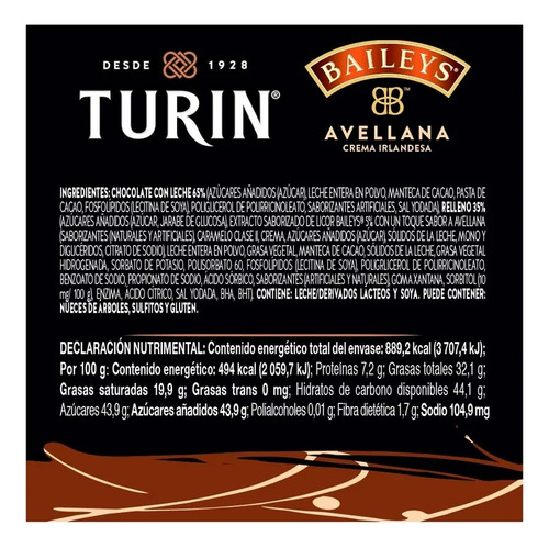 Chocolates Turin Rellenos Crema Irlandesa Baileys Y Avellana