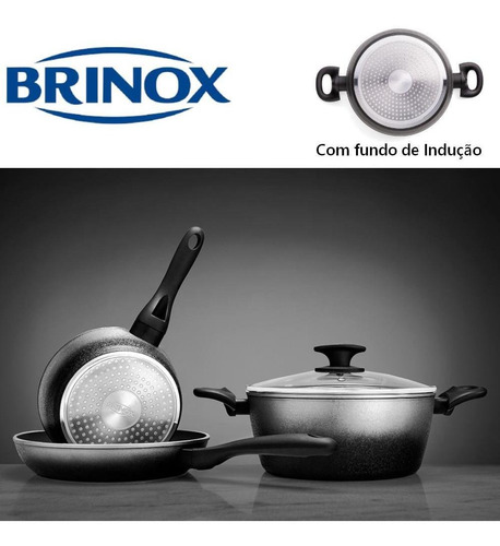 Jogo Panelas Brinox Prime 5pç Rev Cerâmico Indução 4.0 Prata