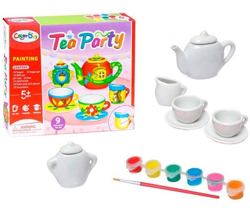 Imagem 1 de 4 de Kit Festa Do Chá P Pintar 9 Pcs Porcelana Infantil Color Day