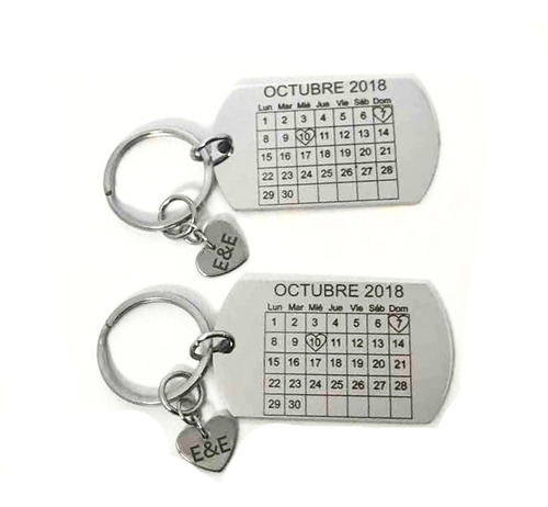 Set De 2 Llaveros De Acero Personalizados Y Dije Corazón
