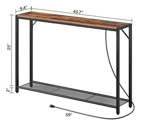 Mahancris Sofá Mesa Con Toma De Corriente, Mesa Consola De 4