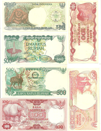 Indonesia:6 Billetes De 100 Y 500 Rupias ¡sin Circular!