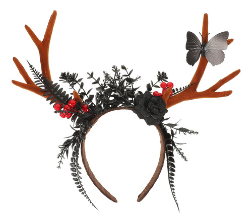 Diadema Navideña Con Cuernos De Ciervo Y Accesorios Para El