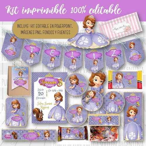 Kit Imprimible Princesa Sofía Mod.1 100% Editable Candy Bar