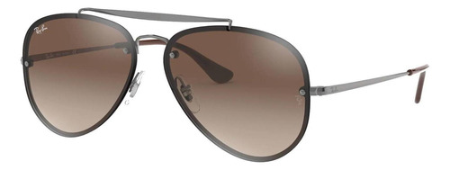 Óculos de sol Ray-Ban Aviator Blaze Standard armação de aço cor polished gunmetal, lente brown de poliamida degradada, haste polished gunmetal de aço - RB3584N