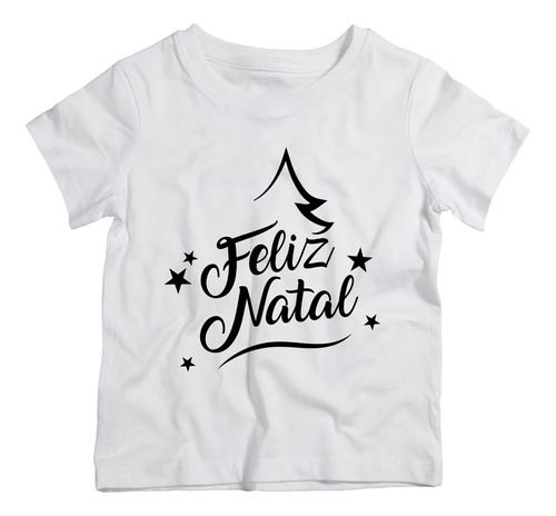 Camiseta Infantil Bco Frase Feliz Natal Arvore Pinheiro