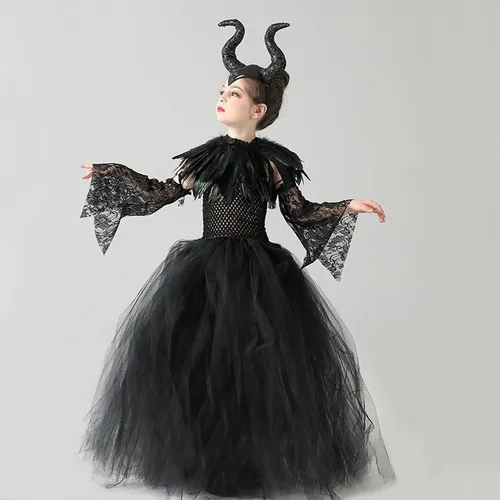 Traje De Malévola Para Niñas, Bruja Y Demonio