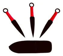 Comprar Set X 3 Cuchillos Lanzar 17 Cm - Kunai Mango Rojo + Estuche