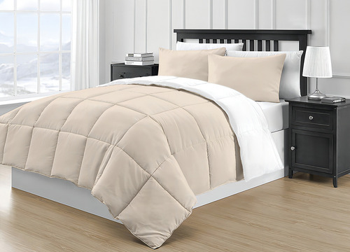 Acolchado Edredon King Reversible Simil Plumon 2 F Almohadas Color Natural / Blanco Diseño De La Tela Matelaseada A Cuadros