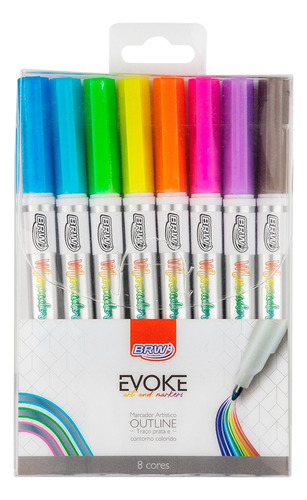 Marcador Evoke Outline Blister 8colores Brw Plateado Y Color