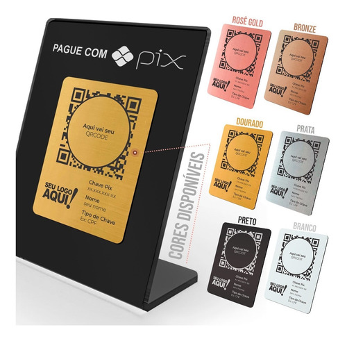 Imagem 3 de 5 de Placa Pix Para Recebimento Qrcode Acrílico Preta Dourada