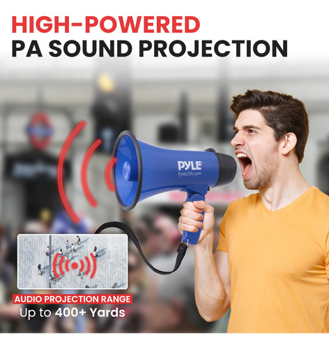 Portable Megaphone Speaker Pyle Pmp21bl 20w Blue W/ Siren