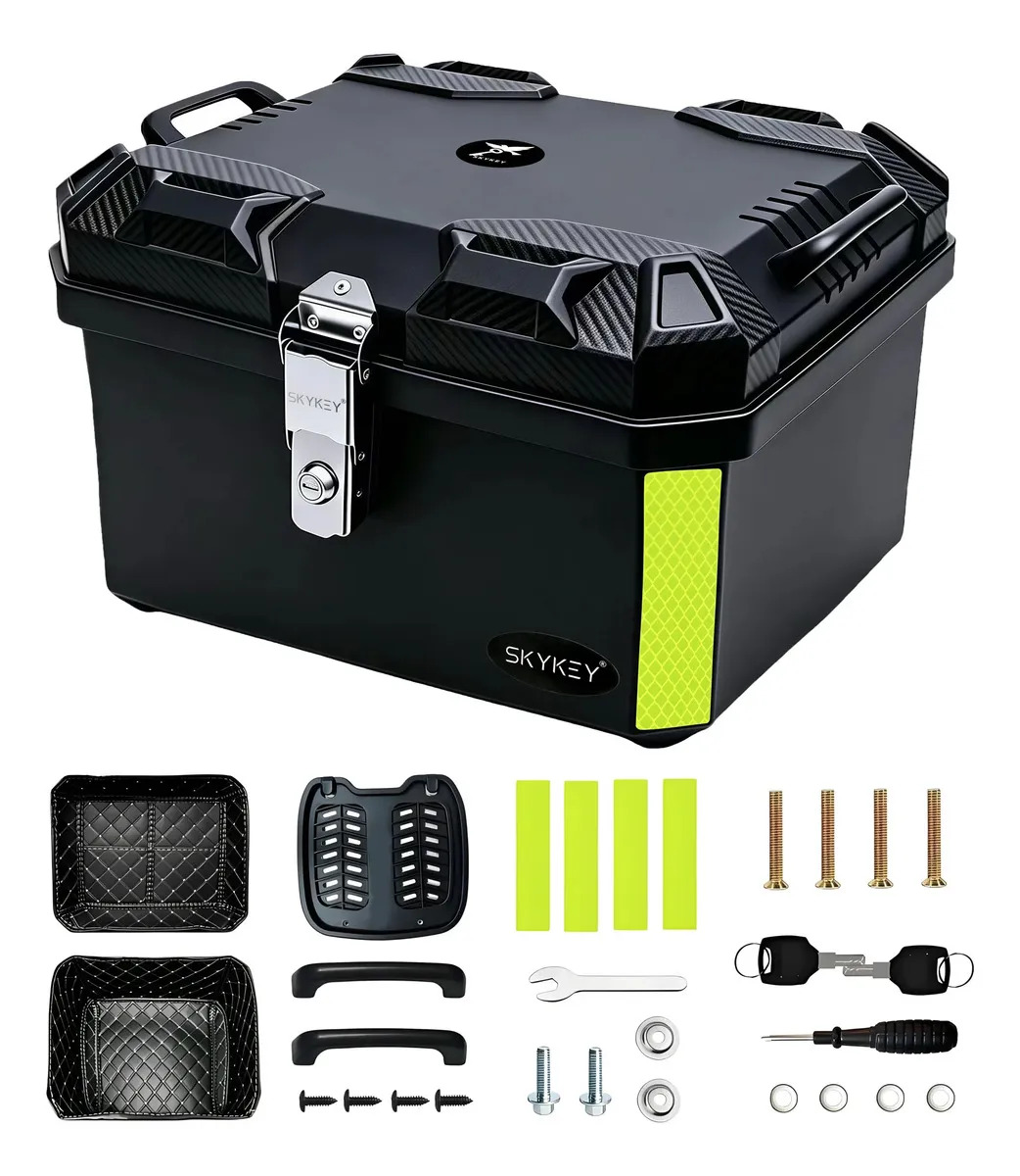Caja para Moto Skykey 45L Negro, Ligera y Duradera, Impermeable, A Prueba de Polvo y Resistente a Golpes, Kit Completo de Montaje Incluido, Fácil de Instalar, Ideal para Uso Diario