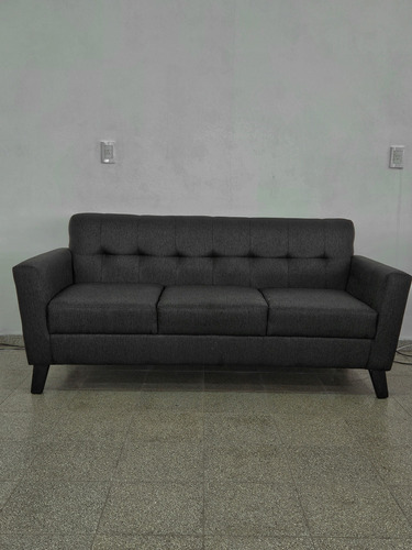 Sofa 3 Cuerpos Departamento Living Confort Chenille Rustico Negro Chenille Anti Desgarro