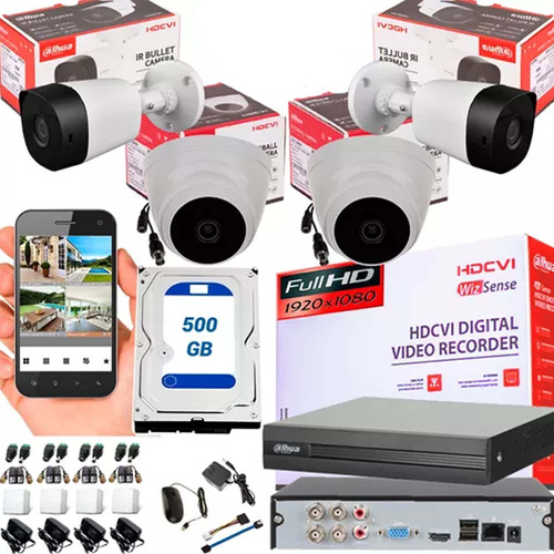 Cámaras De Seguridad Kit Cctv 1080p Dahua Dvr 4ch + 4cámaras