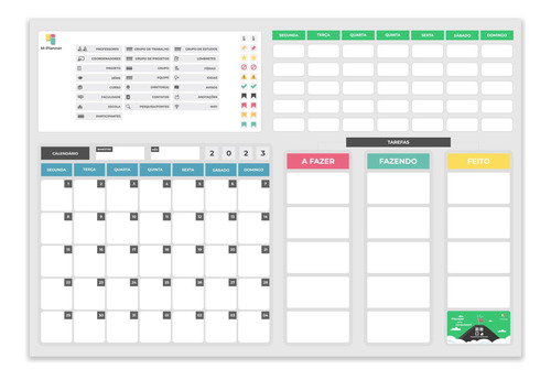 Quadro Organizador De Estudos, Atividades E Tarefas - Cinza
