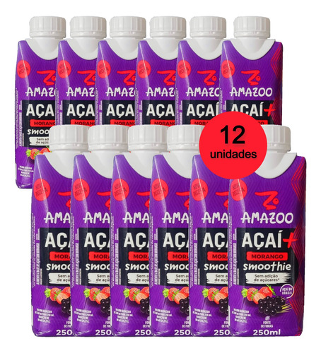 Suco Amazoo Smoothie Açai + Morango 250ml (12 Unidades) Kit