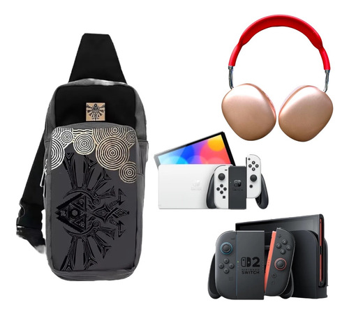 Kit Mochila Nintendo Switch 2 Protect Zelda Audífonos Plus Rosa Oro