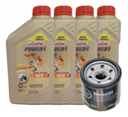 Kit Benelli Tnt600 Tkr502 Filtro Aceite + Castrol Semi 15w50