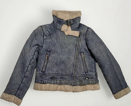 Campera De Jean Cruzada Full Corderito Hasta Las Mangas