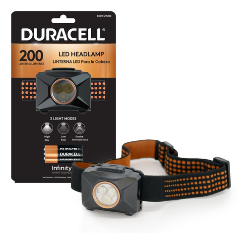 Linterna De Cabeza Duracell Manos Libres 200 Lumen +3aaa