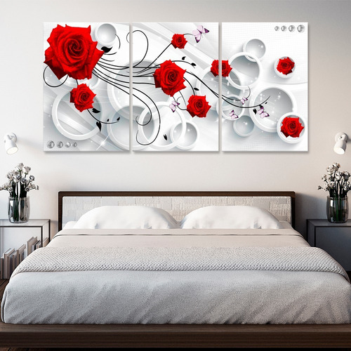 Marco de 60 x 120 cm, rosas, flores rojas, fondo abstracto para habitaciones, color multicolor, color natural