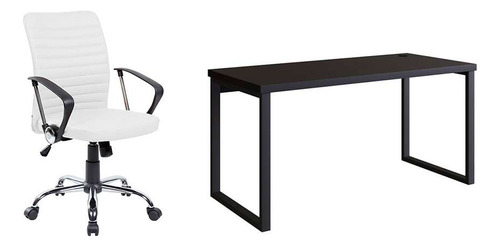 Conjunto De Mesa Miguel Preta 150 Cm Com Cadeira De Escri... Cor Branco