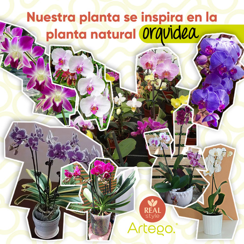 Planta Artificial Moderna Con Maceta Decorativa Real Style Orquídea Compacta Pack De 2 Unidades De 40cm De Alto Artego Para Hogar Sala Comercio Oficina