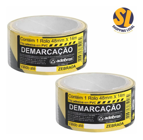 Imagem 1 de 8 de Fita Zebrada Demarcação 48mm X 14m Adelbrás - Kit Com 2 Unid