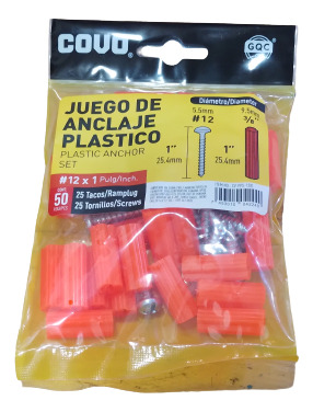 Juego De Anclaje Plástico Con Tornillos 12x1  Marca Covo 