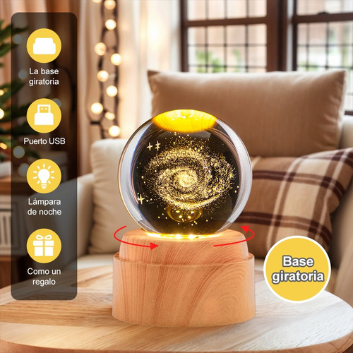 Lampara De Noche Led 3d Galaxia Bola Cristal Base Giratoria Via Láctea