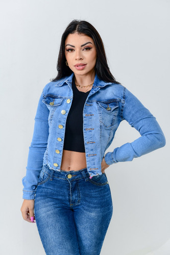 Imagem 5 de 8 de Jaqueta Jeans Feminina Curta Lançamento Flex