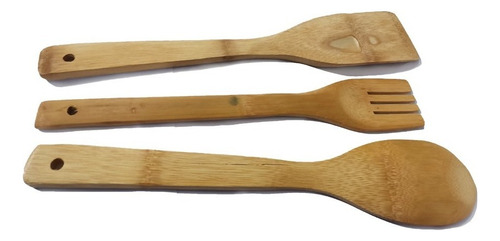 Set De 3 Piezas Utensilios De Cocina De Madera Bambu