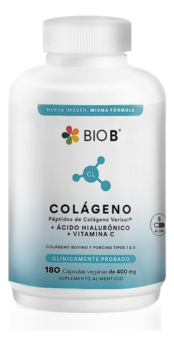 BIO B 180 cápsulas Colágeno Hidrolizado + Ácido Hialurónico + Vitamina C