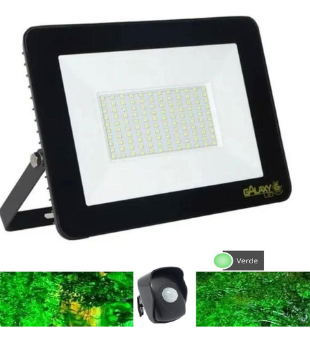 Kit Refletor Led 50w Luz Verde E Sensor De Presença Multi