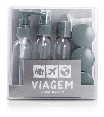 Kit De Frascos Para Viagem Porta Shampoo Mala Mini 9 Peças Cor Cinza