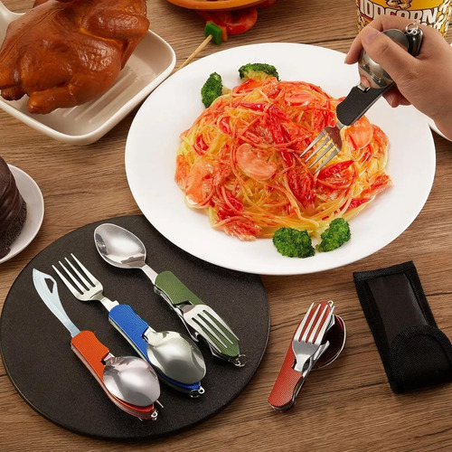 Set Cubiertos Camping Multiuso 6 En 1 Set Camping Portatil