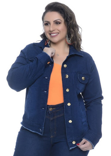 Imagem 1 de 5 de Jaqueta Jeans Sarja Lycra Parka Plus Size Preta Com Cinto