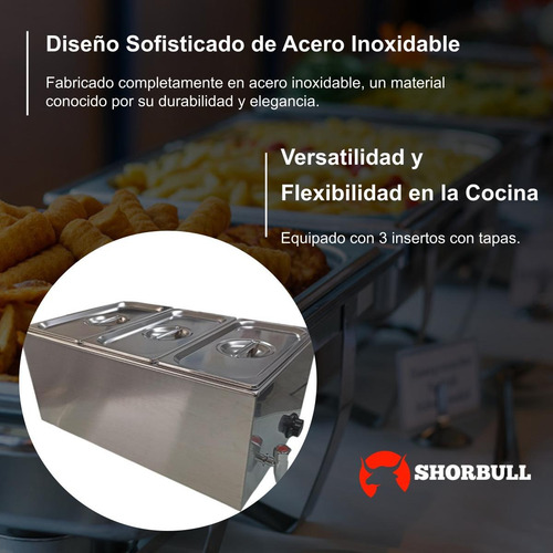 Baño Maria 3 Compartimentos Con Tapa Electrico Shorbull