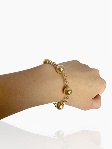 Pulseira Portuguesa Com Bolas Ouro 18k 750 12 Mm