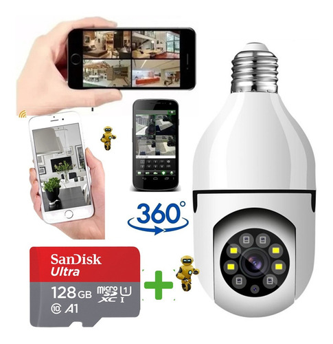 Imagem 6 de 7 de Kit 02 Cameras Ip Smart Wi-fi Visão Noturna Bocal E27