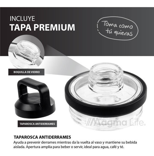 Magma Life Termo para Café y Agua, Botella Térmica de Acero Inoxidable 37 oz (1100 ml): Contiene 1 Tapa Hermética, ¡Condiciones Perfectas para tus Bebidas! (Negro)