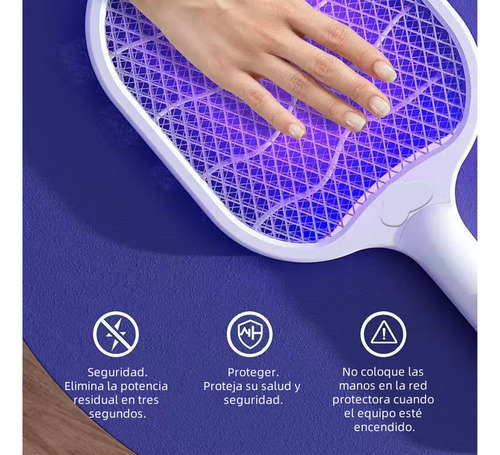 Raqueta Eléctrica Mata Moscas Y Mosquitos Recargable Luz Led Blanco