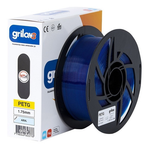 Grilon3 filamento petg 1.75mm impresora 3d color azul clear