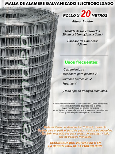 Malla Gallinero 20x20mm Rollo 1mt 20mts Alambre 0,9mm