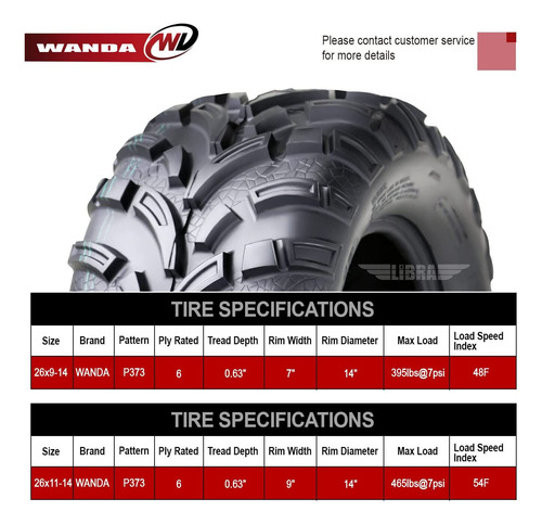 14-15 Cam Am Commander E Lsv Atv Tire Set 26x9-14 26x11- Ugg