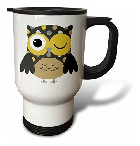 Vaso - 3drose Cute Yellow Polka Dot Owl Travel Mug, 14-ounce